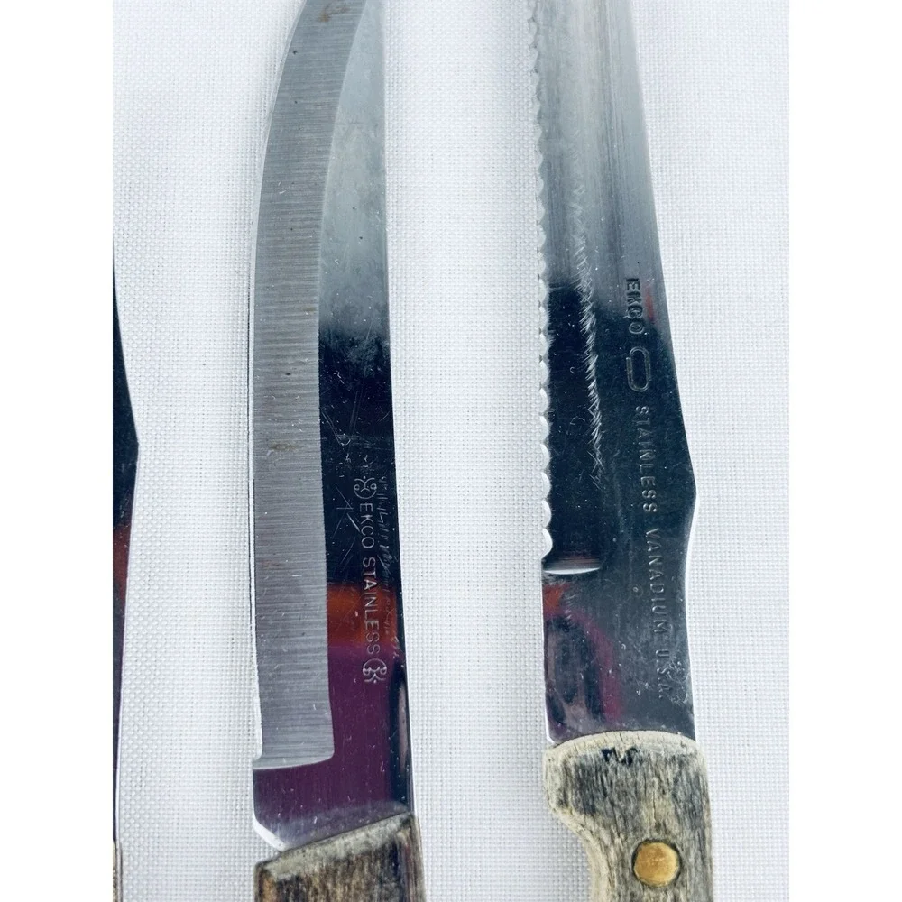 Vintage Ekco Lot Of 6 pc Stainless Vanadium Kitchen Knife‎ Wood Handle USA